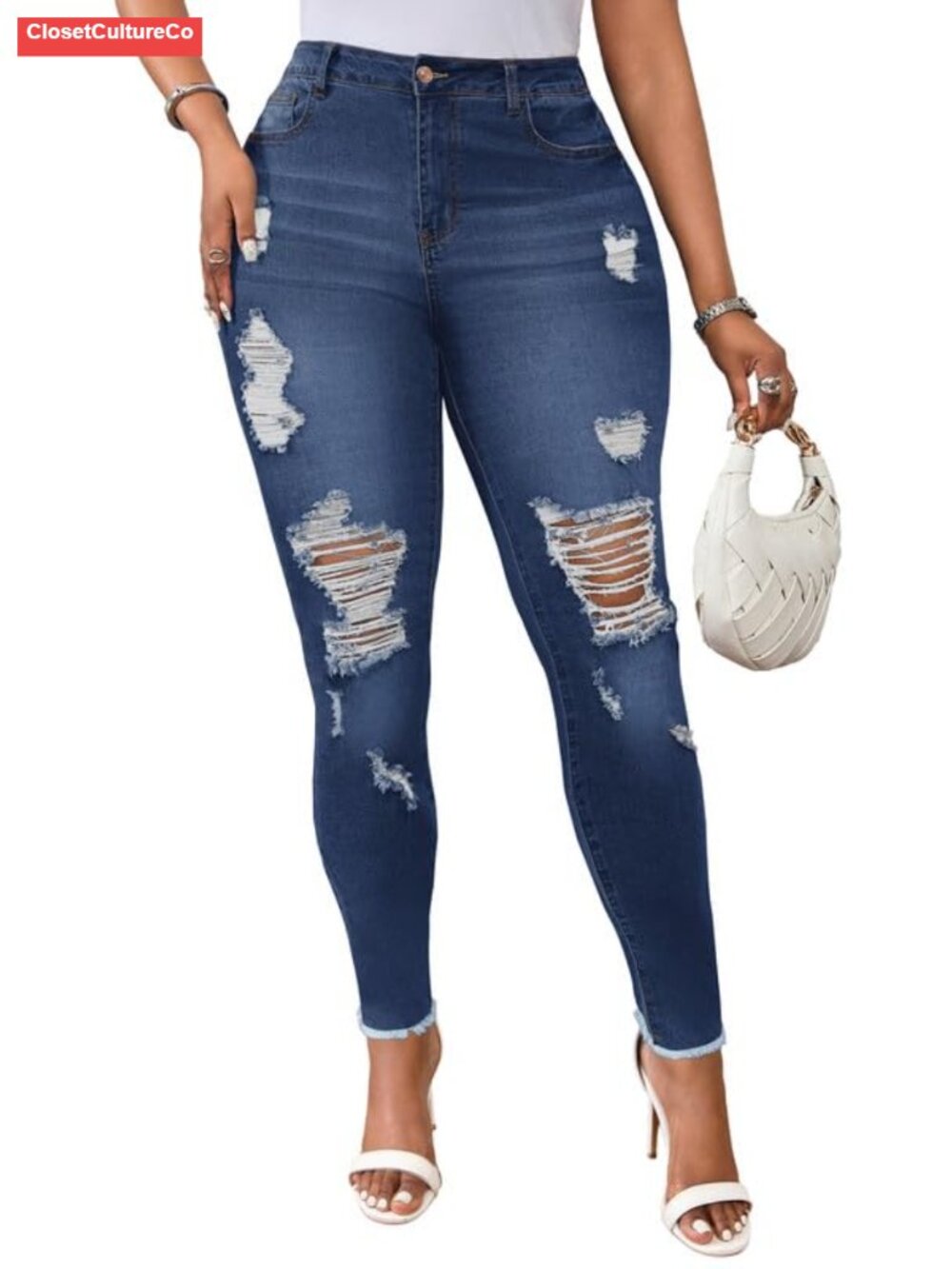 High Waisted Super Stretchy Skinny Denim Work Jeans Tummy Control
